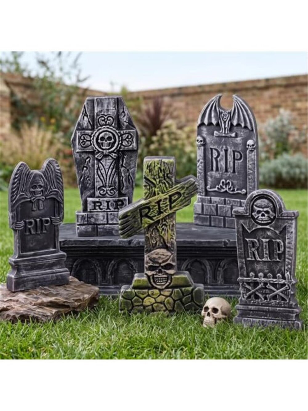 5 Pack Foam Tombstones Halloween Decor, Outdoor Graveyard Stakes with RIP